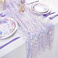 Sequin Iridescent Table Runner 25x120 Inches Purple Table Runners Sparkly Lavender Fabric Mermaid Party Decorations