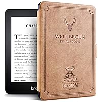 Water-Safe Case for Kindle Paperwhite 4 PU Leather Retro Cover with Auto Wake/Sleep, Fits Kindle Paperwhite 4 10th Gen 2018 Release, Camel
