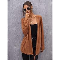 Drawstring Hem Solid Coat (Color : Brown, Size : X-Small)