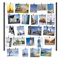 Love-KANKEI Wood Picture Frame Collage Photo Display Frame 26×29 inch with 30 Clips and Adjustable Twines Collage Artworks Prints Pictures Organizer Mother's Day Gift Black