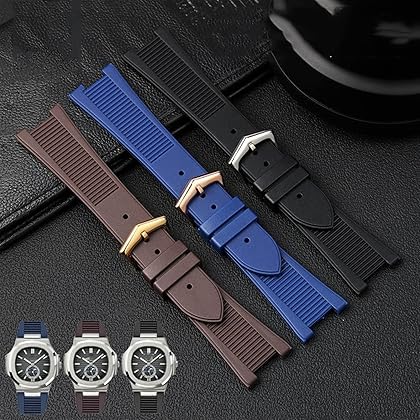 JWTPRO for Patek Philippe 5711 5712G Nautilus Wristband Silicone Black Blue Brown Wristwatch Band 25 * 13mm Sports Rubber Watch Straps (Color : 10mm Gold Clasp, Size : 25-13mm)