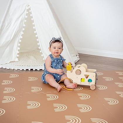CHILDLIKE BEHAVIOR Baby Play Mat- Play Pen Tummy Time Mat & Crawling Mat Foam Play Mat for Baby with Interlocking Floor Tiles 72x48 Inches Puzzle- Baby Floor Mat Infants & Toddlers (X-Large, Rainbows)