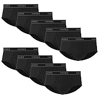 Hanes Men's Moisture-Wicking Cotton Briefs, White, Multi-Packs Available, Black-9 Pack, Large