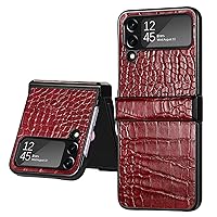 Personalized Slim Business Crocodile Pattern Folding PU Phone Case Compatible with Samsung Galaxy Z Flip3 Flip4 Back Cover. Luxury Edge Reinforced Bumper(Red,Z Flip3)