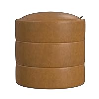 HomePop Storage Round Ottoman with Removable Lid Home Décor|Upholstered Round Velvet Foot Rest Ottoman - Carmel Faux Leather