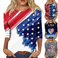 Summer Outfits for Women 2024,4th of July 3/4 Sleeve Womens Tops Casual Crew Neck Shirts 3/4 Sleeve Cute Tops Graphic Tees