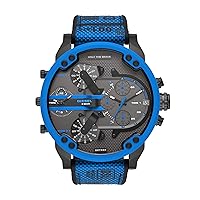 Diesel Mr. Daddy 2.0 Stainless Steel and Nylon/Silicone Chronograph Men's Watch, Color: Blue (Model: DZ7434)