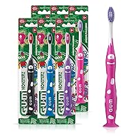 GUM Monsterz Jr Kids’ Toothbrush, Soft Bristled Children’s Toothbrush with Suction Cup, For Ages 5+, 1ct (6pk)