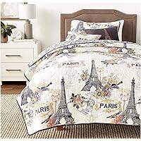 Avondale Manor Cherie 4-Piece Parisian Comforter Set, Ultra Soft, Lightweight Reversible Bedding Set with Throw Pillows, All Season, Hypoallergenic, and Machine Washable, Twin, Coral