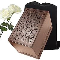 Cremation Urns for Human Ashes Adult Male or Female, Funeral Memorial Urns for Ashes, Wooden Tree of Life Decorative Urns Box and Casket for Men Women Child, Burial Urn for Adults Up to 250 IBS