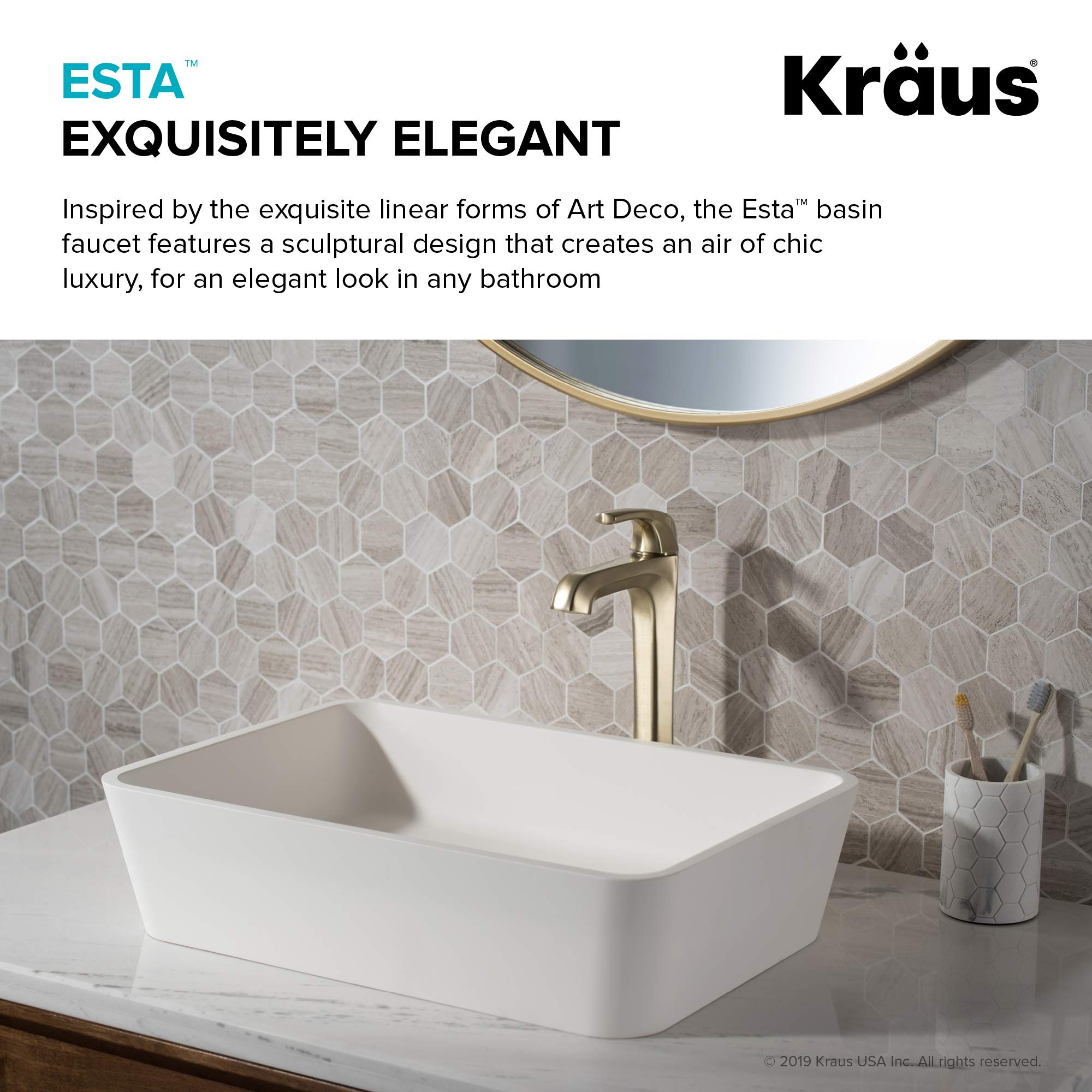Kraus KVF-1210BG Esta Single Handle Vessel Bathroom Faucet with Pop-Up Drain, Spot Free Brushed Gold