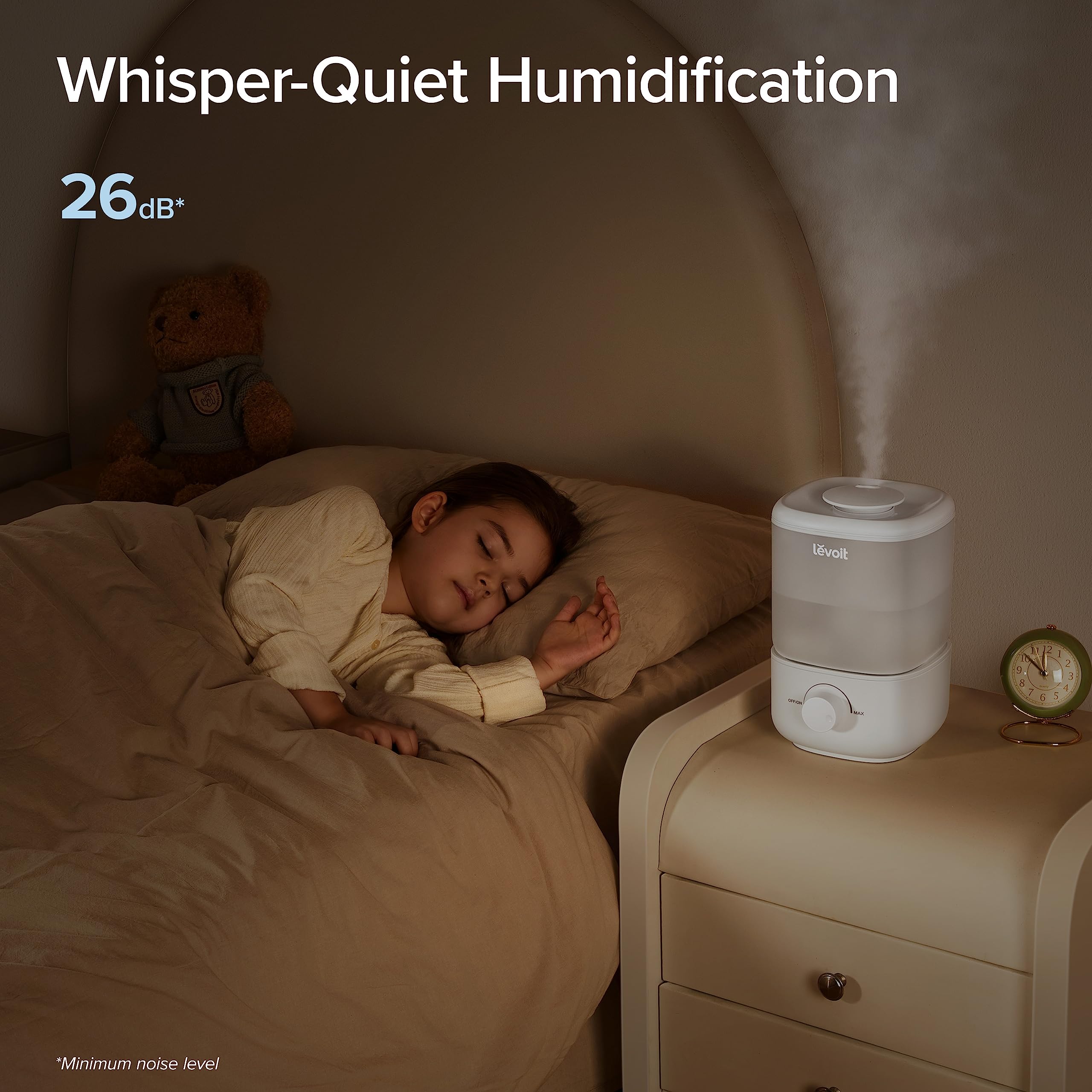 LEVOIT Top Fill Humidifiers for Bedroom (2.5L Large Tank), Cool Mist Ultrasonic Air Humidifier for Home Baby Nursery & Plants, Auto Shut-off and BPA-Free for Safety, Quiet, Knob Control, 360° Nozzle