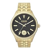 Versus Versace Mens Fashion Watch. Colonne Collection. Adjustable Bracelet Style Strap. Large Dial Face and Yellow Gold Details