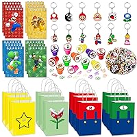 Mario Birthday Party Favors, 98 Pcs Mario Party Supplies include Mario Gift Bags, Stamps, Mini Notebooks, Keychains, Stickers Best Gift Bag Filler for Themed Party.