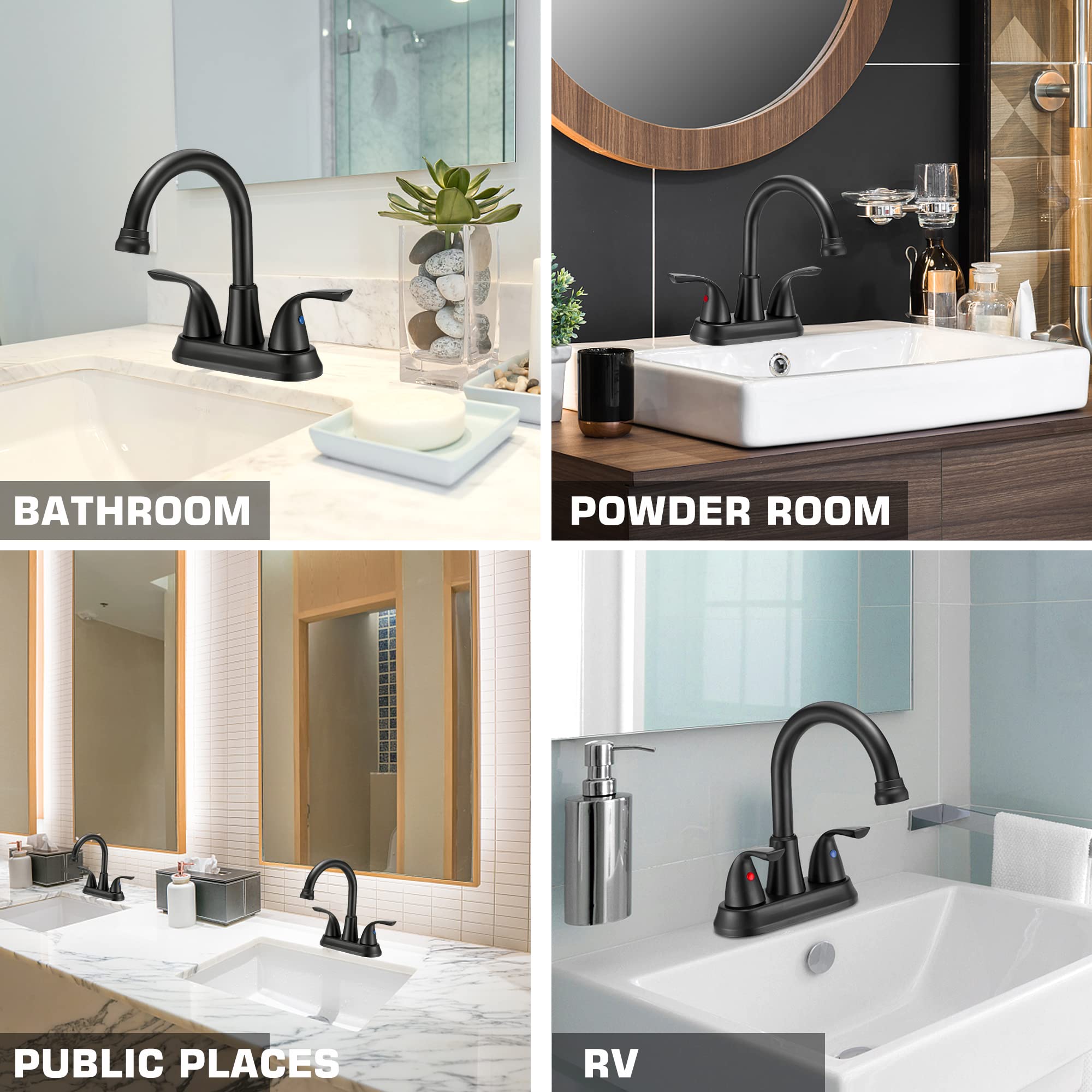 Bathroom Faucets, Faucet for Bathroom Sink 4 Inch 2 Handle Centerset, Bathroom Sink Faucet 3 Hole, Lead-Free, Matte Black Faucets for Bath Vanity Fixtures (Not Include Hot & Cold Water Lines)
