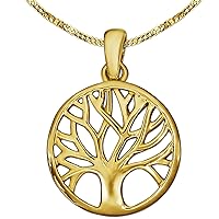 CLEVER SCHMUCK Set Golden Small Women's Tree of Life Pendant Diameter 14 mm Simple Partly Open and Fine Curb Chain 45 cm Both 333 Gold 8 Carat in Magnetic Case, Glossy