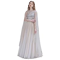 Women's A-Line Beaded Sequins Tulle Evening Dress with Shawl