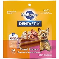 PEDIGREE DENTASTIX Dual Flavor Small Dog Dental Treats, Bacon & Chicken Flavors Dental Bones, 5.08 oz. Pack (24 Treats)