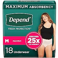 Depend FIT-FLEX Incontinence Underwear for Women, Disposable, Maximum Absorbency, Medium, Blush, 18 Count (Pack of 1)