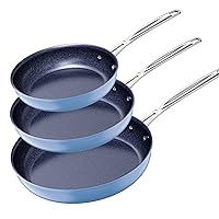Nuwave 3-Piece Fry Pan Set, 8”, 10”, 12” Forged Lightweight, G10 Healthy Duralon Blue Ceramic Ultra Non-Stick, Induction-Ready & Works on All Cooktops, Ergonomic Stay-Cool Handles