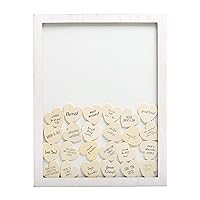 Wedding Guestbook Token Frame, Includes 50 Heart Tokens, Perfect for Wedding Reception or Bridal Shower, Distressed White