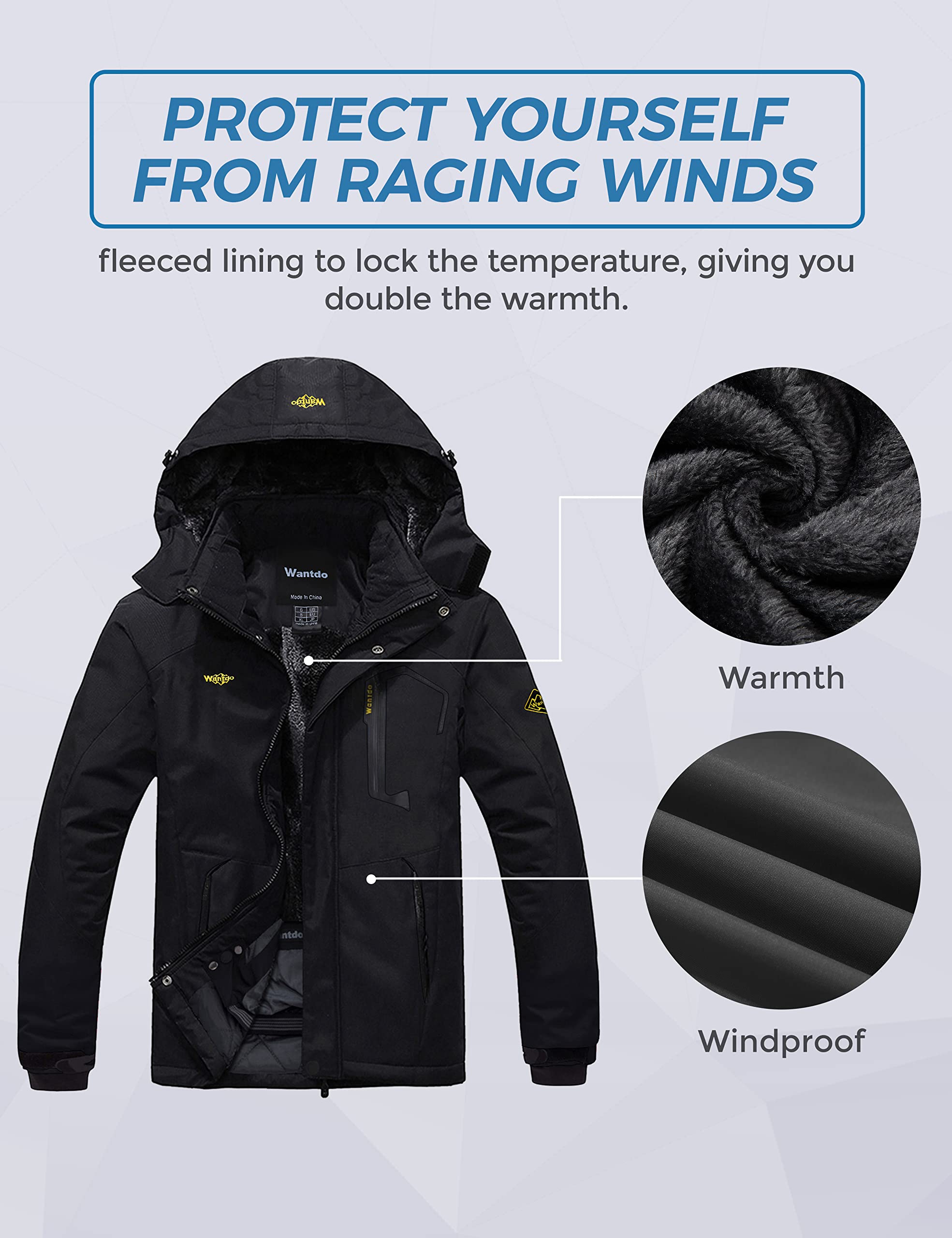 Wantdo Women's Mountain Waterproof Ski Jacket Windproof Rain Jacket Winter Warm Hooded Coat