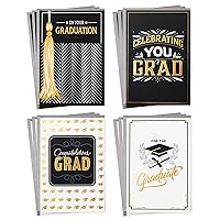 Hallmark Graduation Cards Assortment, Black and Gold, Congratulations Grad (12 Cards and Envelopes, 4 Designs)