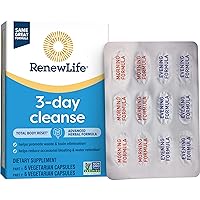 Total Body Reset Adult 3-Day Cleanse Supplement, one 12-Count Box of Vegetarian Capsules of Renew Life 3-Day Cleanse Total Body,12 Count