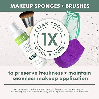 EcoTools Makeup Brush and Sponge Shampoo, Removes Makeup, Dirt, & Impurities From Makeup Brushes & Beauty Sponges, Fragrance-Free, Vegan, & Cruelty-Free, 6 fl.oz./ 177 ml, Packaging May Vary, 1 Count