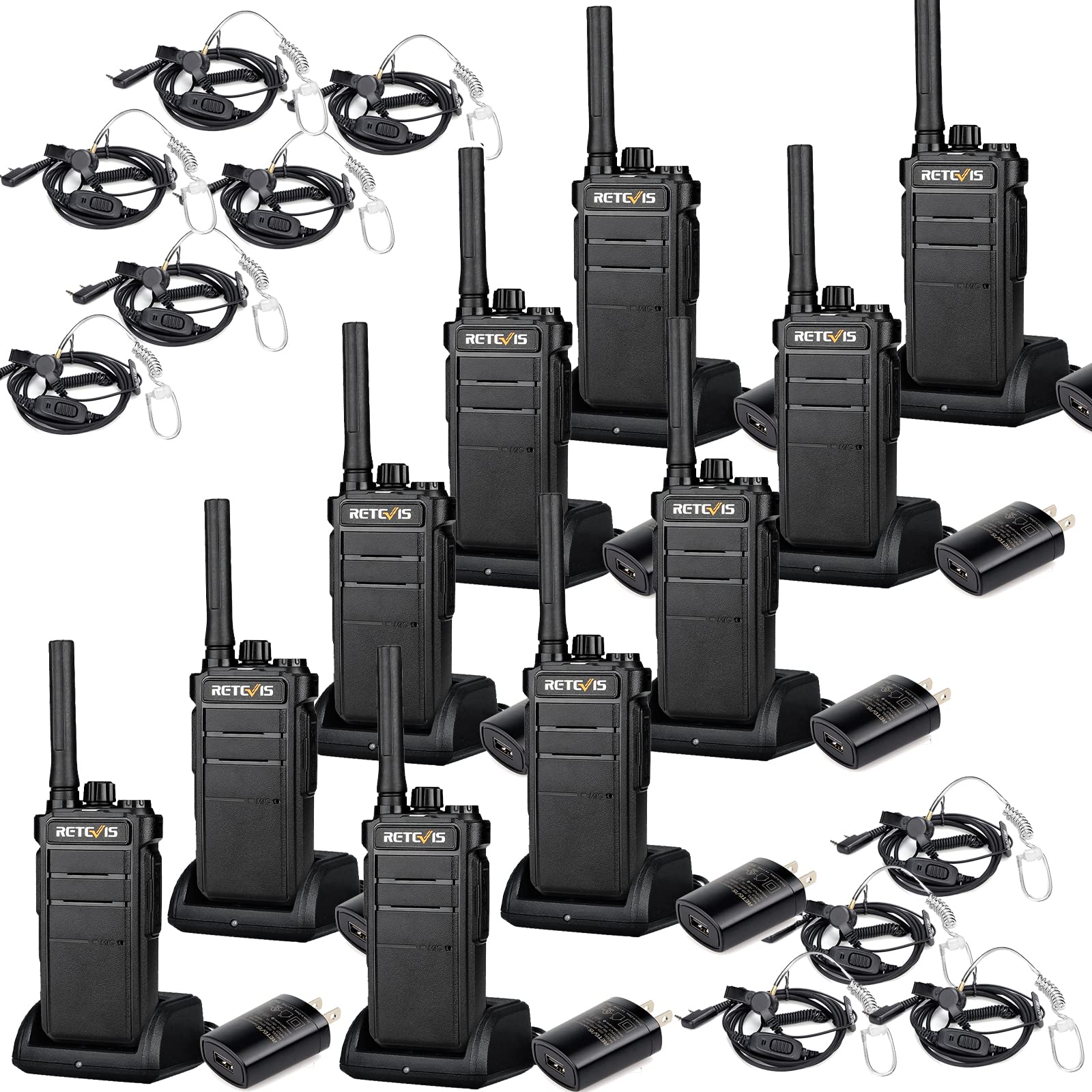 Retevis RB26 3 Watt 2 Way Radio Long Range, GMRS Walkie Talkies with Earpiece and Mic Set, Two Way Radios Long Range Rechargeable, for School Security Construction Work(10 Pack)