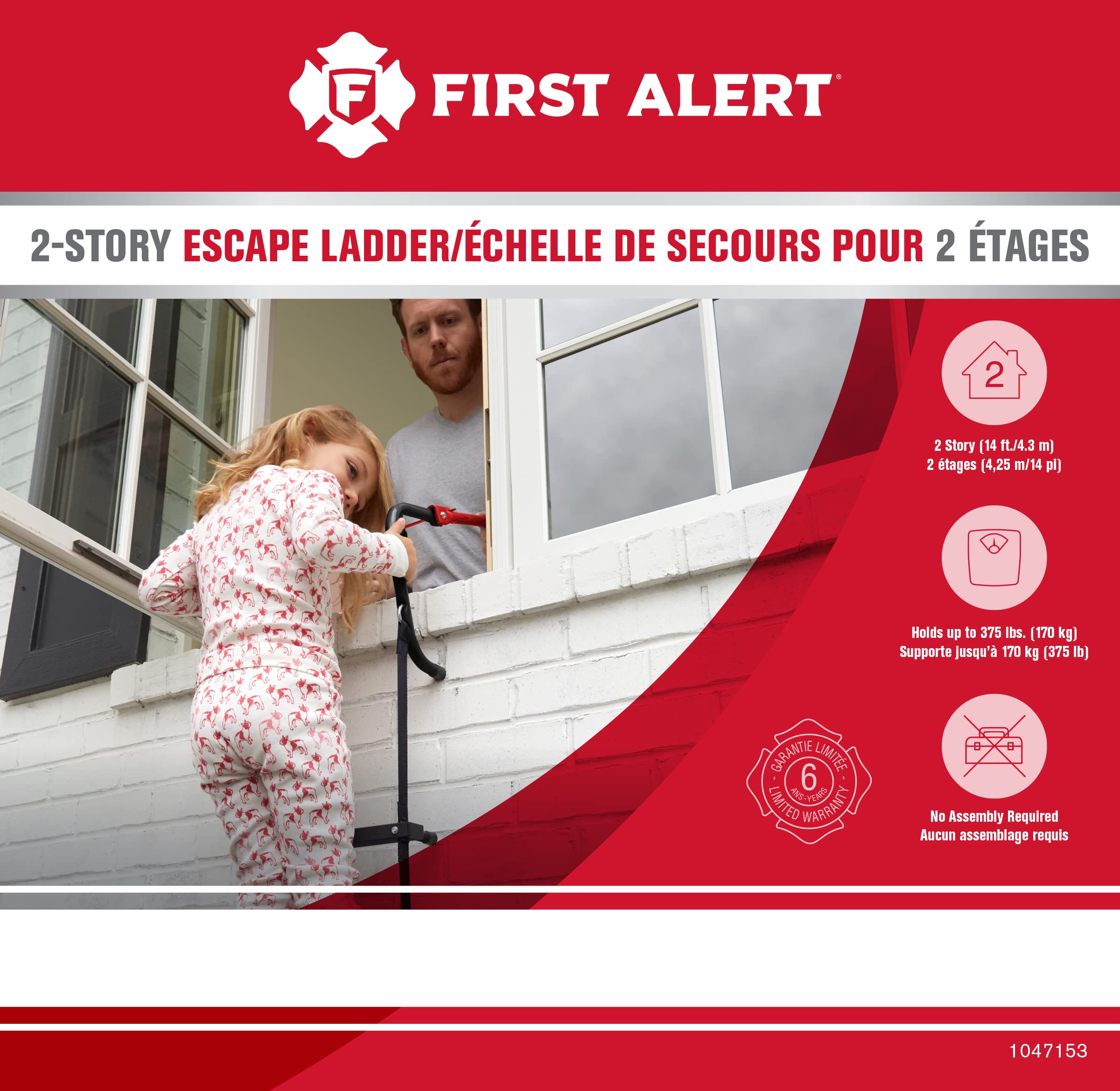 First Alert Two-Story Fire Escape Ladder, 14 Feet, Steel, Anti-Slip, Black