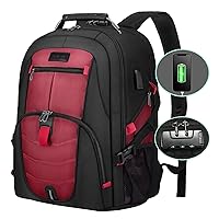 LOVEVOOK Travel Laptop Backpack Waterproof Anti Theft Backpack with Lock and USB Charging Port Large Computer Business Backpack for Men Women College Backpack (15.6 inch,Red)