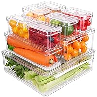 Moretoes Fridge Organizer, 10 Pack 4 Sizes Fridge Organizer and Storage Bins with Lids, Stackable Clear BPA-Free Kitchen Storage Containers