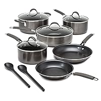 Nonstick Ceramic Pots and Pans Set with Silicone Stay Cool Handles, Dishwasher Safe, 12-Piece Cookware Set, Charcoal Gray
