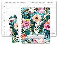 Elan Publishing Company HARDCOVER 7 Period Dated Teacher Lesson Plan; Days Horizontally Across The Top Dated for 2024-2025 Academic Year with Bonus Clip-in Bookmark (Teal Floral)