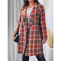 OVEXA Women's Large Size Fashion Casual Winte Plus Plaid Lapel Neck Overcoat Leisure Comfortable Fashion Special Novelty (Color : Multicolor, Size : X-Large)