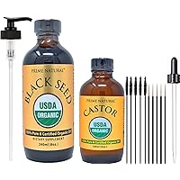 PRIME NATURAL Organic Black Seed Oil & Organic Castor Oil - 2 Oil Bundle - USDA Certified - Cold Pressed, Virgin, Unrefined, Vegan, Non-GMO, No Preservatives