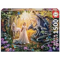 Educa - Dragon, Princess and Unicorn - 1500 Piece Jigsaw Puzzle - Puzzle Glue Included - Completed Image Measures 33.5