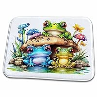 3dRose Cute Frogs On A Mushroom Illustration - Dish Drying Mats (ddm-382171-1)