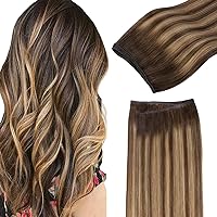 GOO GOO Sew in Hair Extensions Real Human Hair, Weft Hair Extensions Human Hair, 4/27/4 Balayage Chocolate Brown to Caramel Blonde 20 Inch-105g, Weft Bundles Straight Silky Remy Hair