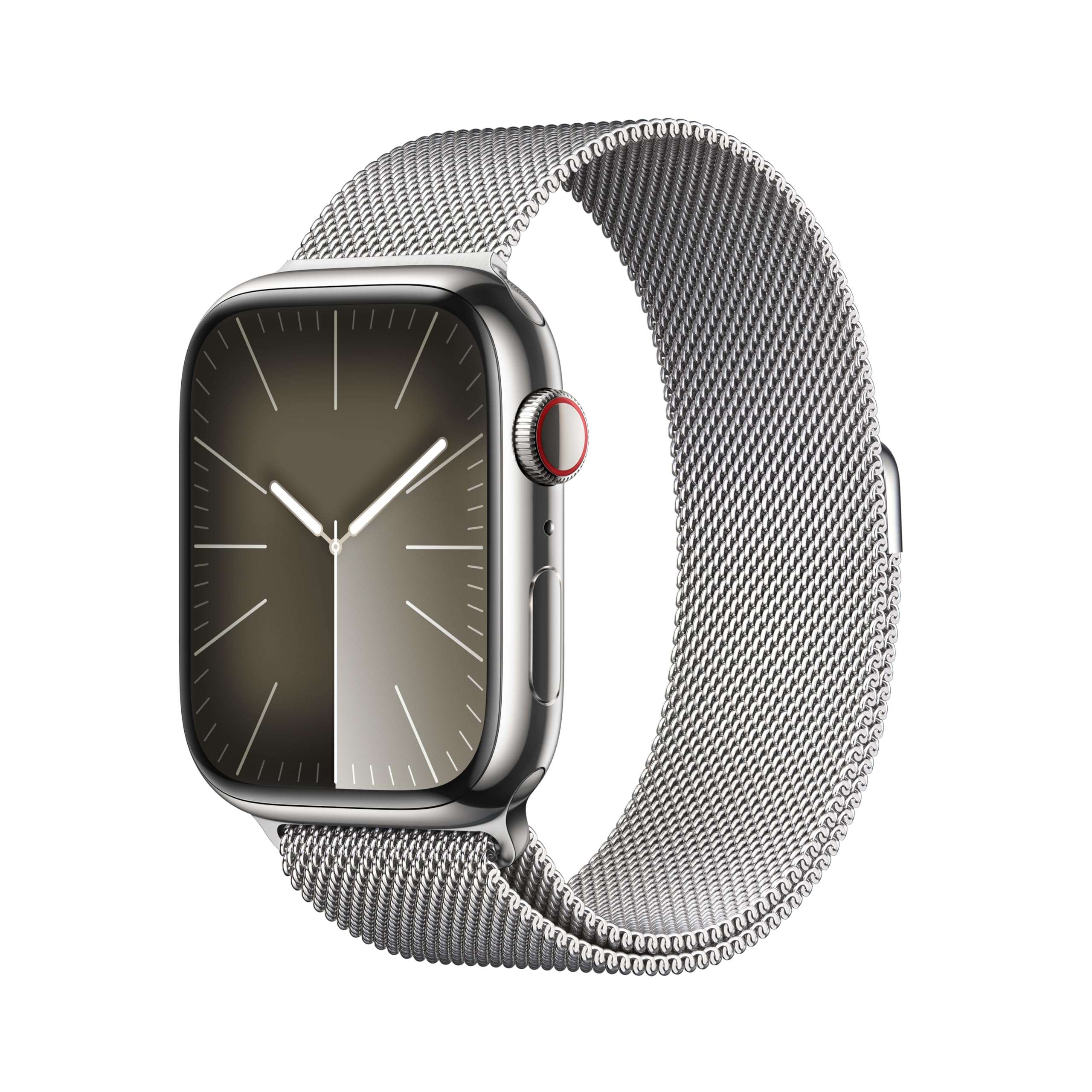 Apple Watch Series 9 [GPS + Cellular 45mm] Smartwatch with Silver Stainless Steel Case with Silver Milanese Loop. Fitness Tracker, Blood Oxygen & ECG Apps, Always-On Retina Display