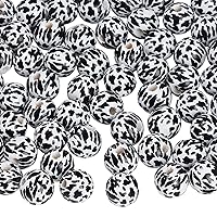 100 Pieces Cow Pattern Wooden Beads 16 mm Wood Spacer Beads Black and White Print Round Loose Polished Bead for Jewelry Making DIY Crafts Rustic Farmhouse Home Decor Supplies