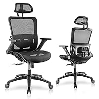 JHK Ergonomic Office Chair, High Back Mesh Office Chair with 4D Adjustable Flip-Up Armrest,Computer Desk Chair with Lumbar Support and Adjustable Headrest, Tilt Function, Black (WY-7752-BK)