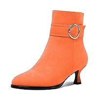 Womens Round Toe Suede Zip Office Solid Cold Weather Kitten Low Heel Ankle High Boots 2 Inch