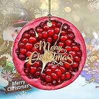 Merry Christmas Fruit Pomegranate Pattern Ceramic Ornament Christian Ornaments Home Decor Double Sides Printed Collectible Keepsake Gift with String for Christmas Tree Xmas Party Decorations 3
