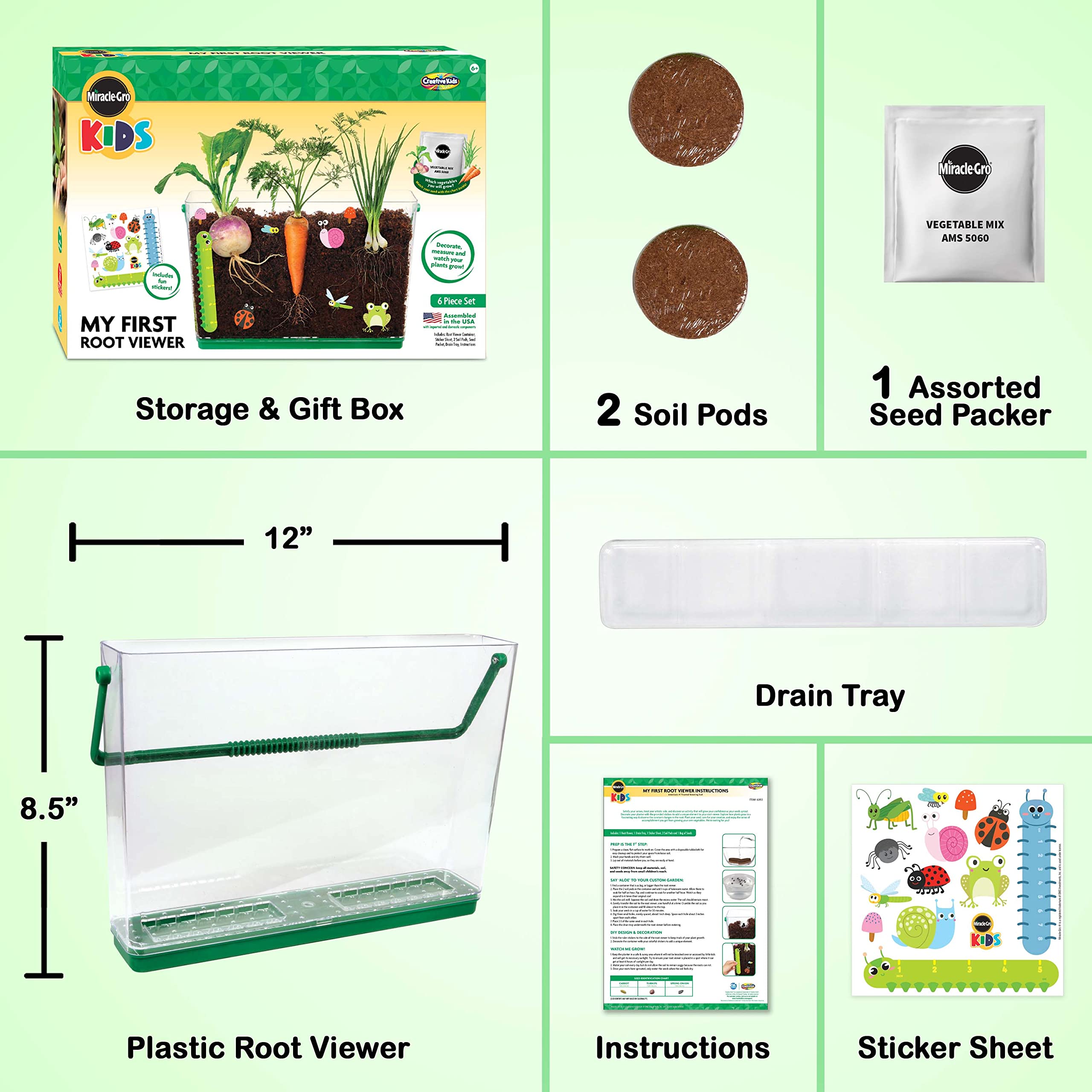 Miracle GRO My First Root Viewer- Decorate & Plant Your Own Garden - Science Kit for Kids - Soil & Vegetable Seeds Included - STEM Educational Teens Kids Gardening Set Age 6+, Multicolor