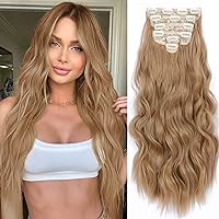 NAYOO Clip in Hair Extensions for Women 20 Inch Long Wavy curly Ash Blonde Hair Extension Full Head Synthetic Hair Extension Hairpieces (6PCS, Ash Blonde)