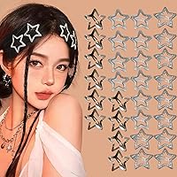 Loozykit 30PCS Star Snap Hair Clips for Girls Womens 3 Styles Non Slip Hair Barrettes Metal Star Hair Accessories Y2K 2000s Silver Headpieces Small Cute Hairclips