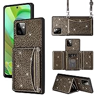 Wallet Case for Motorola Moto G Power 5G 2023 with Shoulder Strap, 6 Card Slot Thin Slim Flip Purse, Credit Card Holder Stand Sparkly Glitter Bling Cell Phone Cover for GPower G5 Women Men Grey