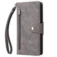 XYX Wallet Case for Samsung A35 5G, 9 Card Slots Flip Pu Leather Magnetic Kickstand Zipper Pocket Cover with Wrist Strap for Galaxy A35 5G, Grey